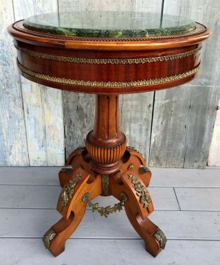Antique French Empire Walnut Base Marble Top Table W/ Ormolu Mounts C.  1860