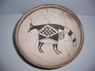 Pre - Columbian Mimbres Feline Pottery Bowl With Kill Hole 800 - 1000 A.  D.  Artifact