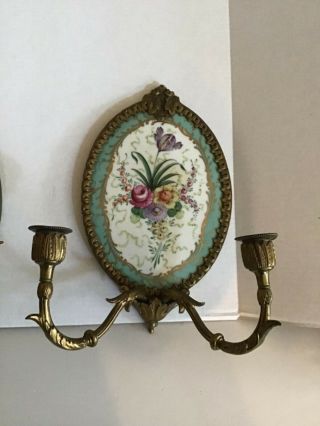 Pair Antique or Vintage Porcelain on Bronze Mount Sconces 4