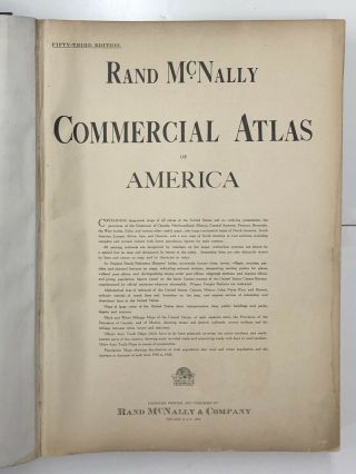 RARE 1922 LARGE RAND MCNALLY COMMERCIAL ATLAS OF AMERICA 2