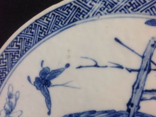 RARE Antique Chinese round blue & white porcelain plaque of bird MARK 4