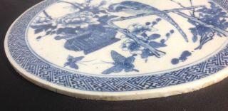 RARE Antique Chinese round blue & white porcelain plaque of bird MARK 6