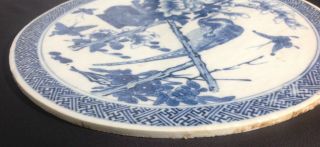 RARE Antique Chinese round blue & white porcelain plaque of bird MARK 7