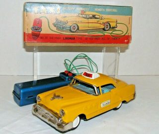 Vintage Linemar Yelow Cab Taxi J - 445 Tin Toy Car Japan Battery Op RC in Orig Box 12