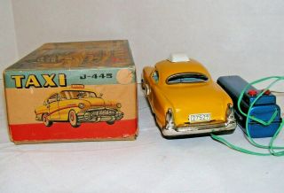 Vintage Linemar Yelow Cab Taxi J - 445 Tin Toy Car Japan Battery Op RC in Orig Box 6