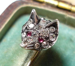 ANTIQUE VICTORIAN OR EDWARDIAN SILVER & PASTE STONE FOX PIN BOXED 2