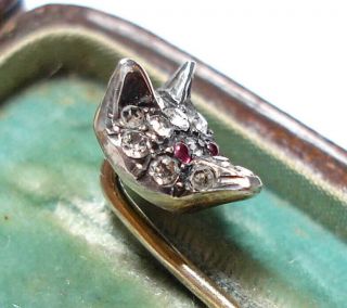 ANTIQUE VICTORIAN OR EDWARDIAN SILVER & PASTE STONE FOX PIN BOXED 4