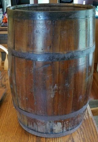 22 " Vintage Primitive Whiskey Barrel Rich Dark Color Planter Or Decor