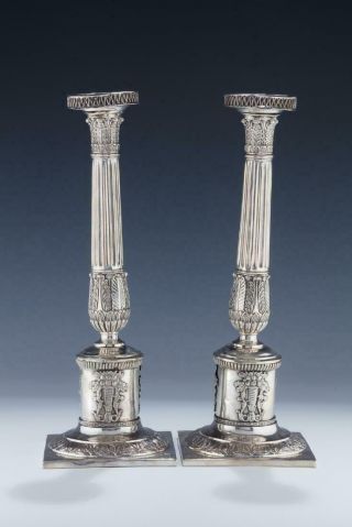 A Large Silver Candlesticks.  Poland Or Germany,  C.  1800.  Antique Judaica