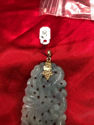 Antique Chinese carved Jade Pendant 14K Solid Gold Bale 2 1/4” 4