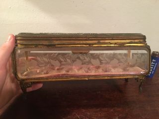 Antique French Acid Etched Glass And Gilt Metal Jewelry Box Table Vitrine 19th C 10
