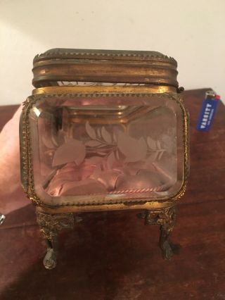 Antique French Acid Etched Glass And Gilt Metal Jewelry Box Table Vitrine 19th C 11