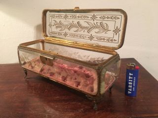 Antique French Acid Etched Glass And Gilt Metal Jewelry Box Table Vitrine 19th C