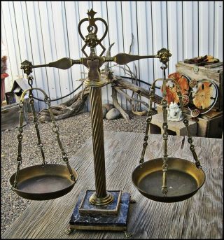 Private Collect84 Vtg Brass Marble & Claw Feet Base Lawyers Scale 22 "