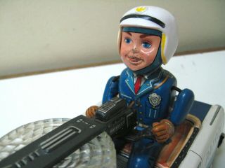 50s NOMURA TIN BATTERY/OP POLICE PATROL WITH LITED SHOOTING GUN TN JAPAN 5