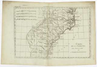 Antique Map - Usa - Virginia - North Carolina - South - Georgia - Bonne - C.  1780