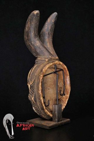 Hand Carved Punu Lumbo Mask w/ Horns 17.  5 