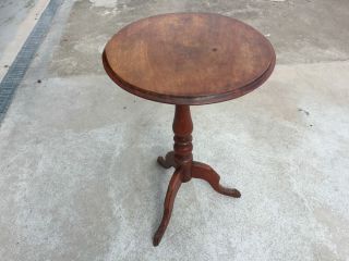 Small Antique / Vintage Round Wooden Side Lamp Table Furniture