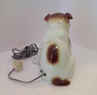 German Porcelain Figural Bulldog Lamp.  Antique.  Glass Eyes.  6 1/4 