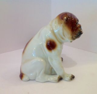 German Porcelain Figural Bulldog Lamp.  Antique.  Glass Eyes.  6 1/4 