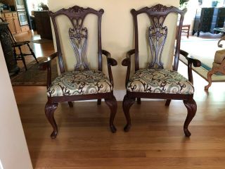 Vintage Mahogany Carved Chippendale Style Chairs - (pair)