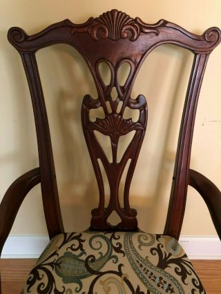 Vintage Mahogany Carved Chippendale Style Chairs - (Pair) 8