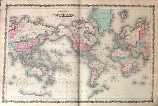 Hand Colored Map Of The World By Johnson And Ward 1863