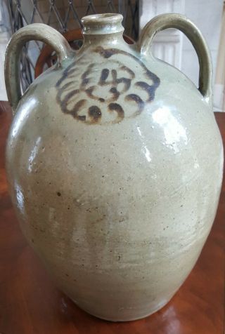 Edgefield pottery Thomas Chandler double handled jug Southern stoneware 11