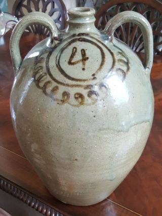 Edgefield Pottery Thomas Chandler Double Handled Jug Southern Stoneware