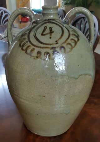 Edgefield pottery Thomas Chandler double handled jug Southern stoneware 6