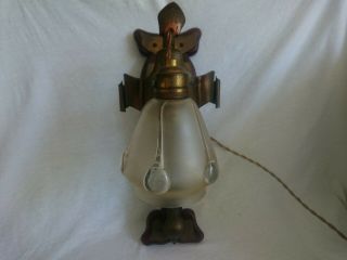 Antique Art Nouveau Brass Wall Light And Frosted Glass Shade Rd 389686