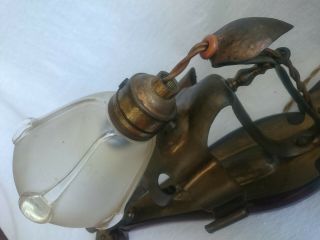 ANTIQUE ART NOUVEAU BRASS WALL LIGHT AND FROSTED GLASS SHADE RD 389686 9