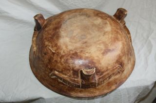 Old Antique Primitive Wooden Trencher Dough Bowl 3 Buffalo Heads Footed Rare 14 
