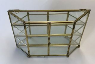 Display Case Curio Cabinet Vintage Glass Brass Mirrored Table Wall Hang Footed