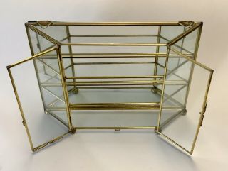 Display Case Curio Cabinet Vintage Glass Brass Mirrored Table Wall Hang Footed 2