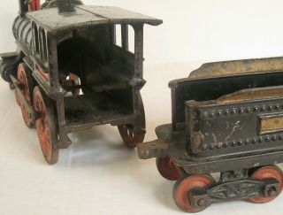 Ives Large 4 - 4 - 0 Locomotive and Tender,  ca.  1893 Cannonball Cast Iron Train 12