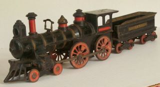 Ives Large 4 - 4 - 0 Locomotive and Tender,  ca.  1893 Cannonball Cast Iron Train 2