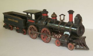 Ives Large 4 - 4 - 0 Locomotive and Tender,  ca.  1893 Cannonball Cast Iron Train 3