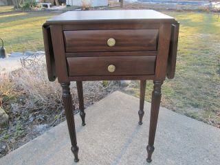 Antique Dark Mahogany Drop Leaf Side Table With Tapered Fluted Legs Restored