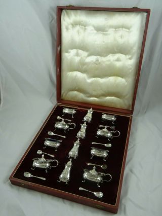 Large,  Boxed Solid Silver 20 Piece Condiment Set,  1960