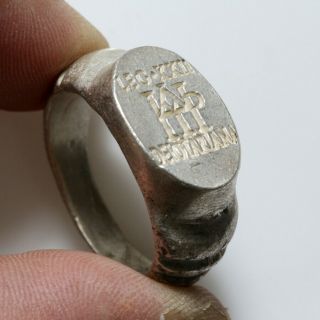 Massive Roman Military Silver Seal Ring Legion Xxii Circa 400 Ad - Intact
