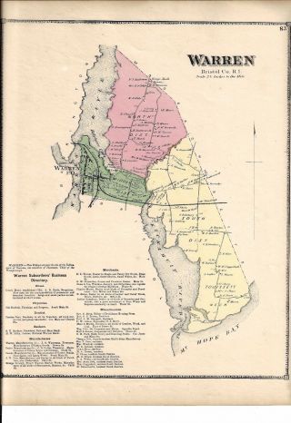 1870 Warren,  Ri.  Map That Has Been Removed From The Beer 