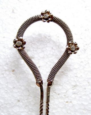 Vintage Hair Pin Antiqued Silver Tone Metal Rhinestones (ajo)