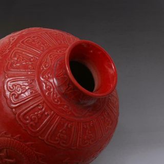 VERY RARE OLD CHINESE RED GLAZE DRAGON VASE WITH QIANLONG MARKED 30CM (E91) 6