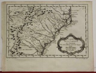 Georgia North & South Carolina United States 1757 Bellin Antique Engraved Map
