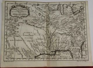 Mississippi River Valley Louisiana Usa 1757 Bellin Antique Copper Engraved Map