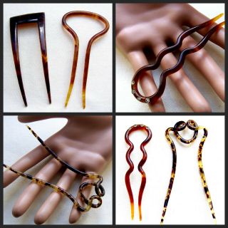 Five vintage hair pins celluloid faux tortoiseshell hair accessory 10