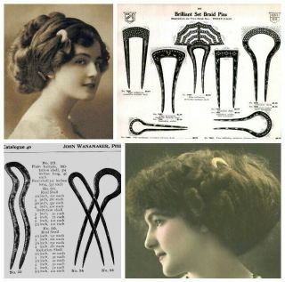 Five vintage hair pins celluloid faux tortoiseshell hair accessory 2