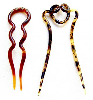 Five vintage hair pins celluloid faux tortoiseshell hair accessory 4