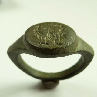 Roman Ancient Artifact Bronze Ring S.  P.  Q.  R With Eagle Spqr